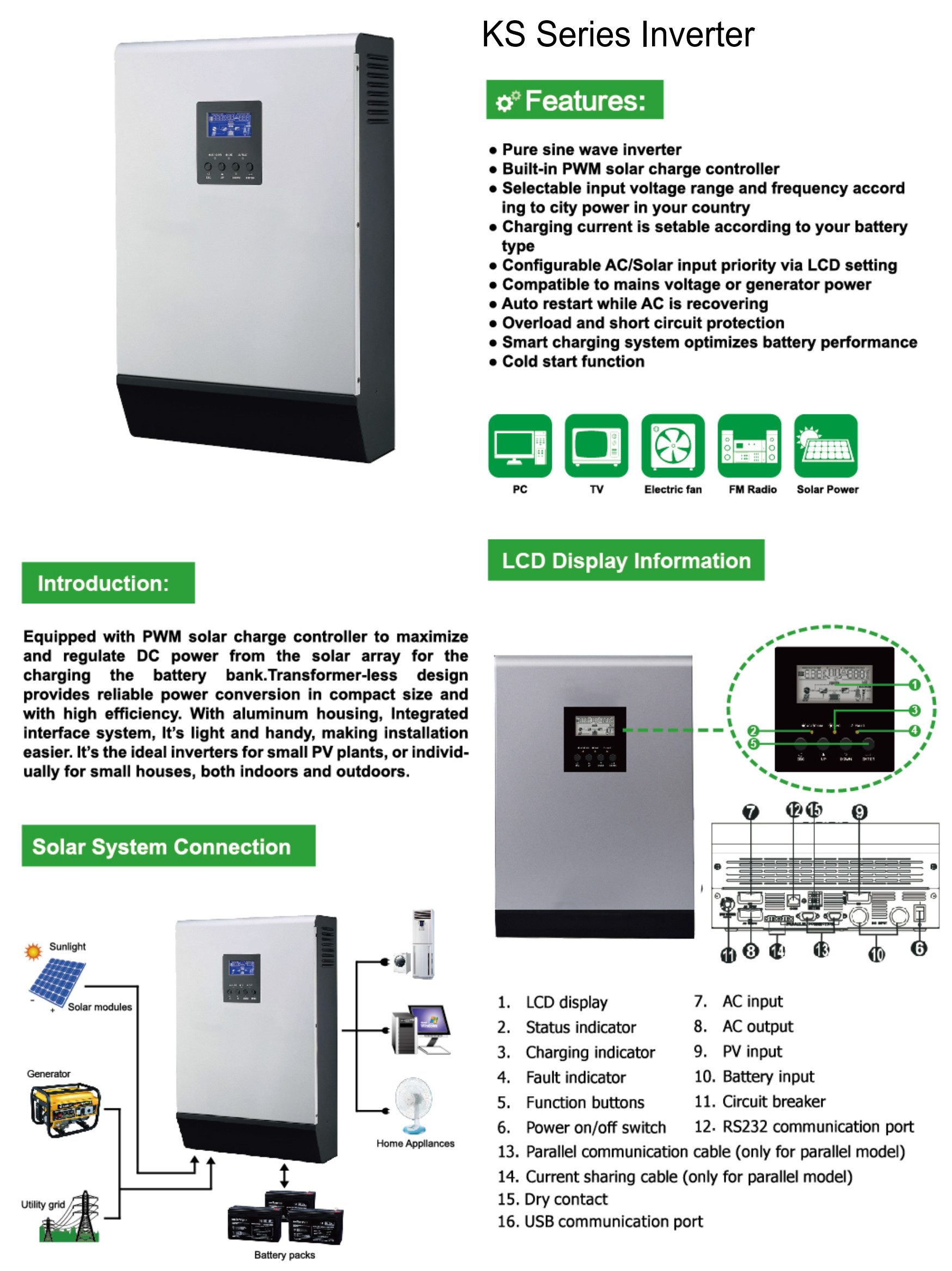 Smart Inverter 1KVA-5KVA (Hybrid inverter with controller),Solar Inverter